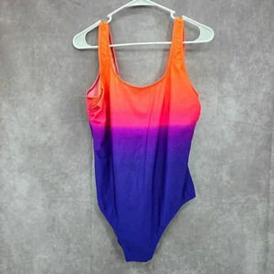 Basic Editions Orange Purple Ombre Bodysuit‎ Swimsuit Swimwear One Piece Size 16